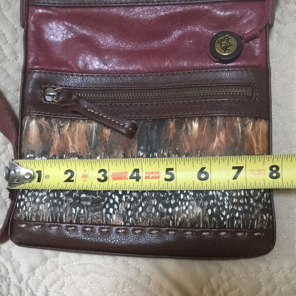 The Sak Pax Feather Design Burgundy Leather Crossbody Bag - Picture 14 of 16